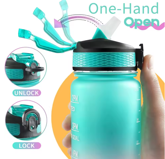 1L Motivierende Sport-Trinkflasche mit Strohhalm & Zeitmarkierungen
