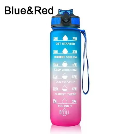 1L Motivierende Sport-Trinkflasche mit Strohhalm & Zeitmarkierungen