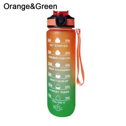 1L Motivierende Sport-Trinkflasche mit Strohhalm & Zeitmarkierungen