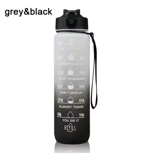 1L Motivierende Sport-Trinkflasche mit Strohhalm & Zeitmarkierungen