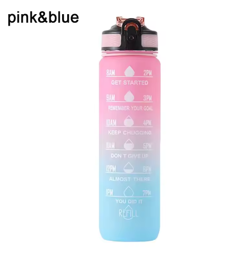 1L Motivierende Sport-Trinkflasche mit Strohhalm & Zeitmarkierungen