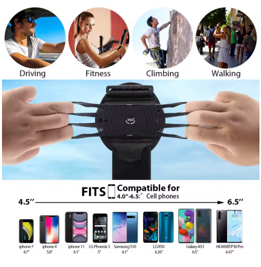 Universal 360° Rotating Sports Wristband Phone Holder – Elastic, Secure, Hands‑Free