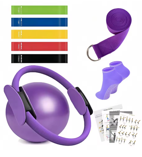 9-Piece Pilates Equipment Set – Resistance Bands, Yoga Ball & Home Workout Kit | Full Body Fitness Training
