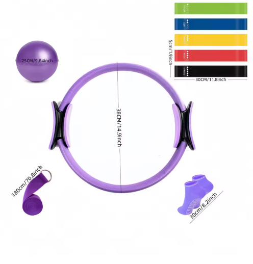9-Piece Pilates Equipment Set – Resistance Bands, Yoga Ball & Home Workout Kit | Full Body Fitness Training