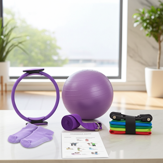 9-Piece Pilates Equipment Set – Resistance Bands, Yoga Ball & Home Workout Kit | Full Body Fitness Training